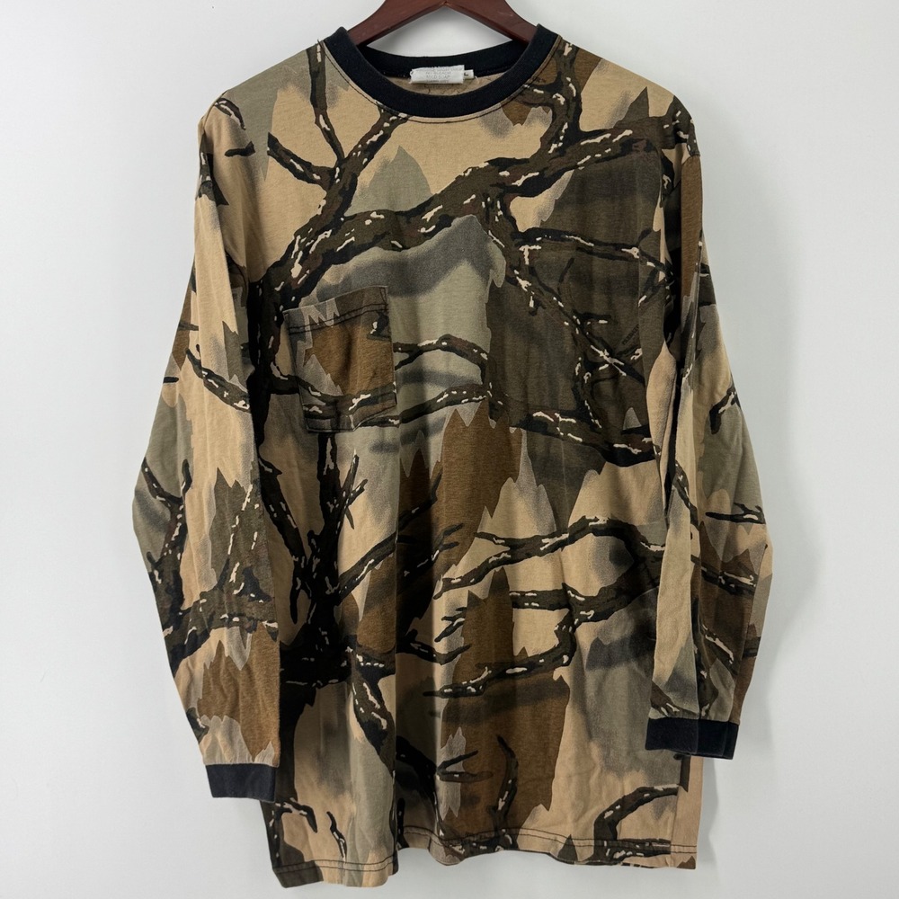 Predator Camouflage Long Sleeve Pocket T-Shirt Mens Large Made in USA Tree Camo